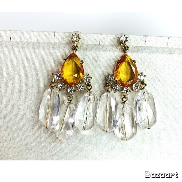 Gerard Yosca Rose Quartz/ Topaz Drop Earrings 2 3/4 inch - Picture 2 of 6